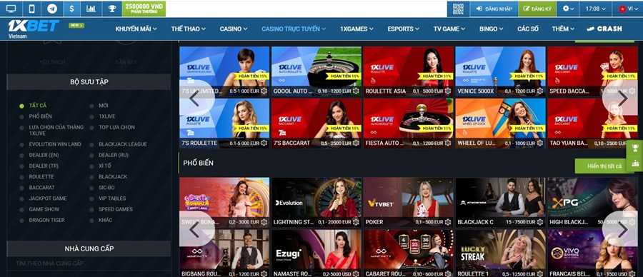 1xBet Casino trực tuyến