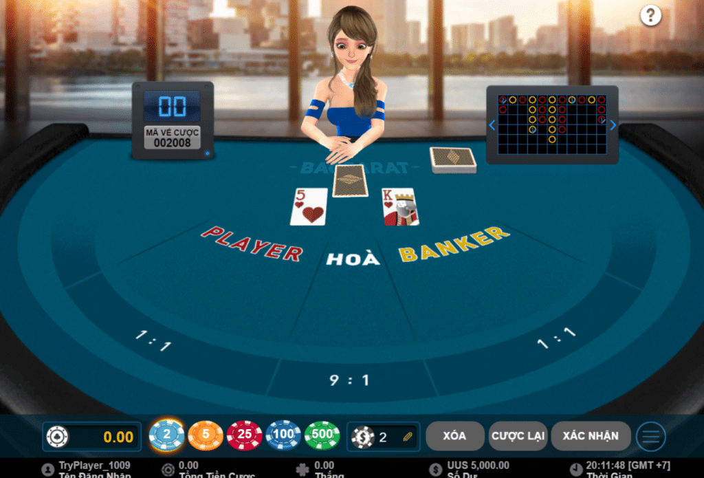 Dealer chia bài lần lượt cho cửa Player và Banker